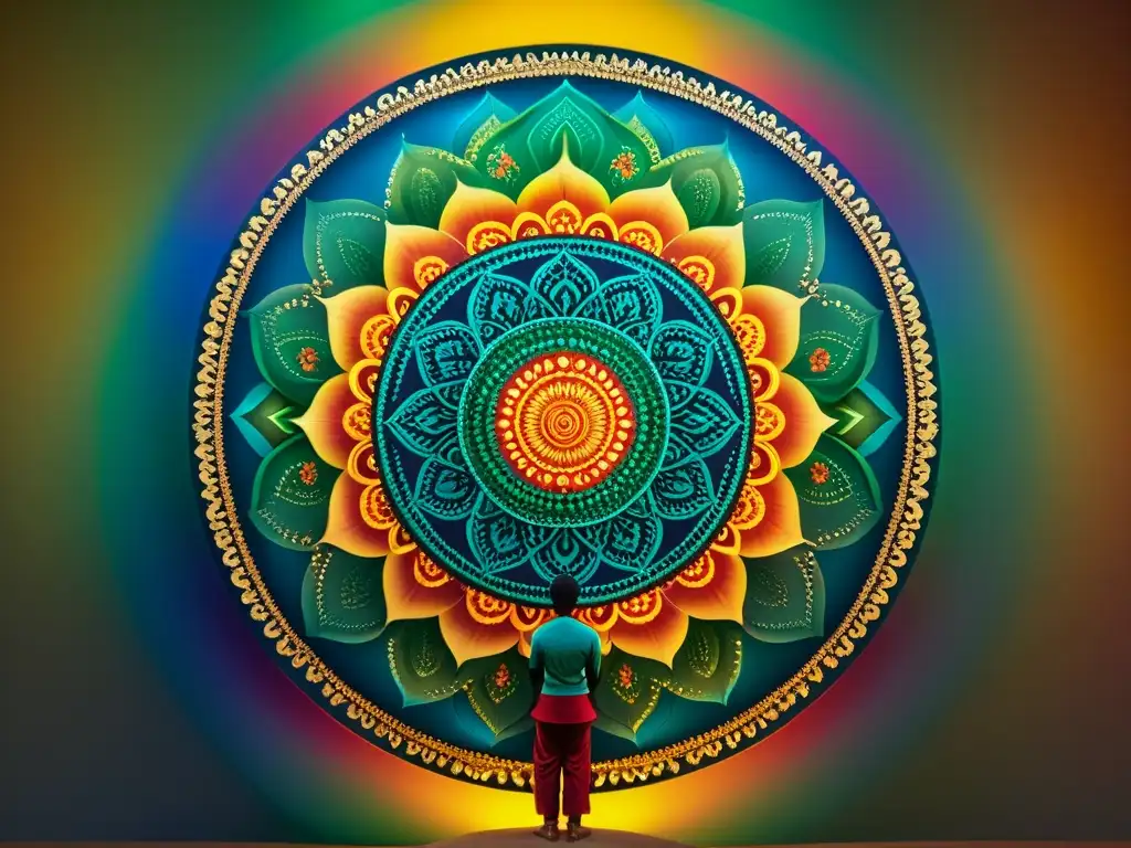 Un mandala vibrante y detallado simbolizando la conexión espiritual y la simbología de colores en el mundo espiritual