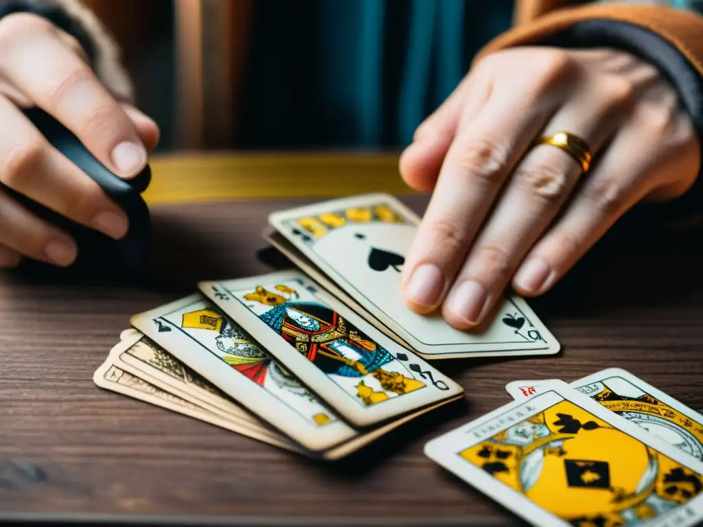 Las manos de un cineasta barajando cartas del tarot, desgastadas y llenas de experiencia