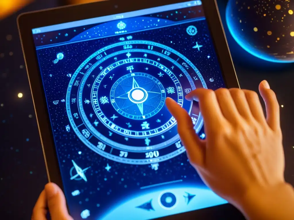 Manos expertas fusionan astrología tradicional con tecnología en tablet