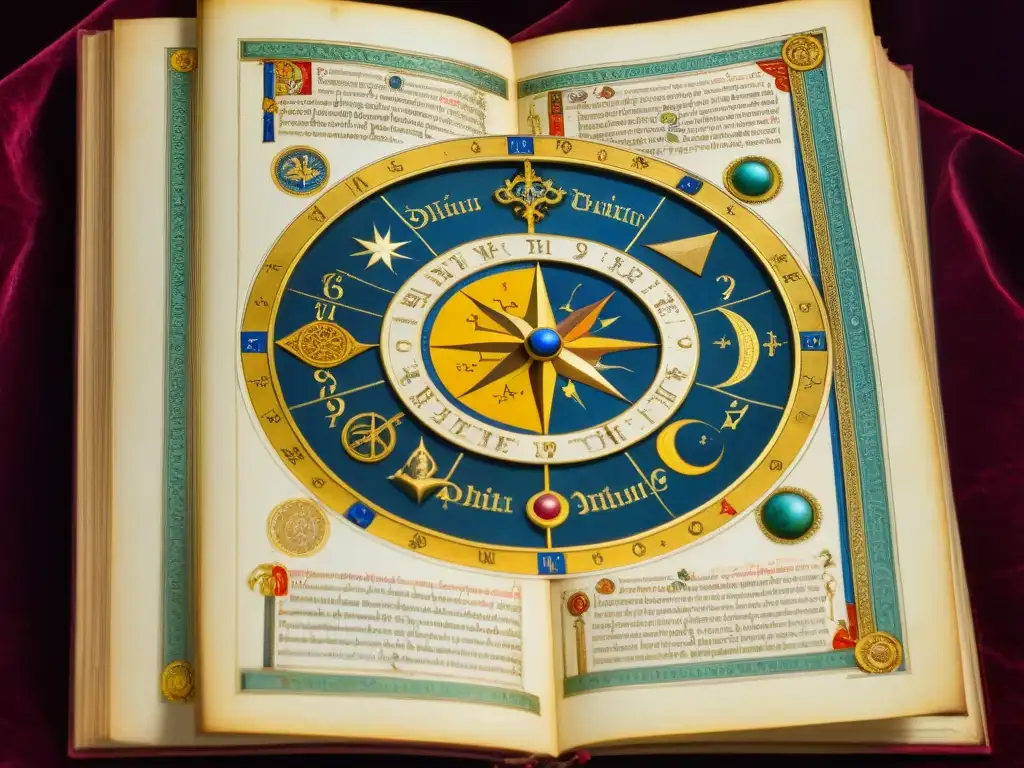 Manuscrito medieval del Picatrix: astrología, símbolos místicos y oro, reflejo de la influencia del Picatrix en Europa