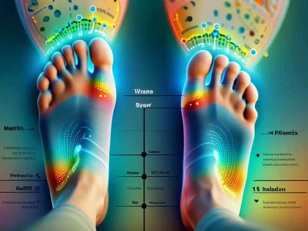 Mapa detallado de puntos de reflexología en los pies con beneficios y secretos de reflexología