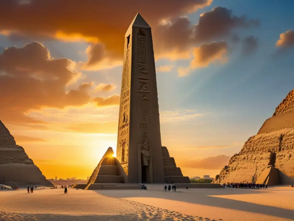 Misterio y simbolismo: obelisco egipcio Cleopatra's Needle iluminado por el atardecer