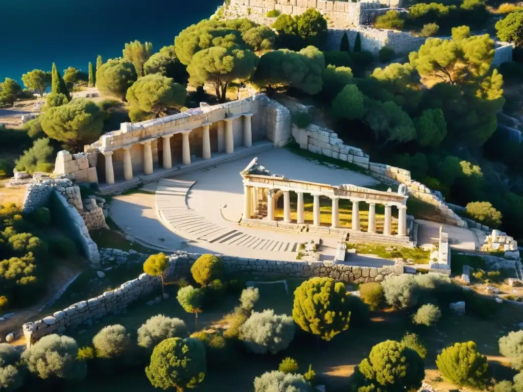 Descubre los Misterios Eleusinos en la antigua Grecia con esta imagen detallada del Telesterion en ruinas