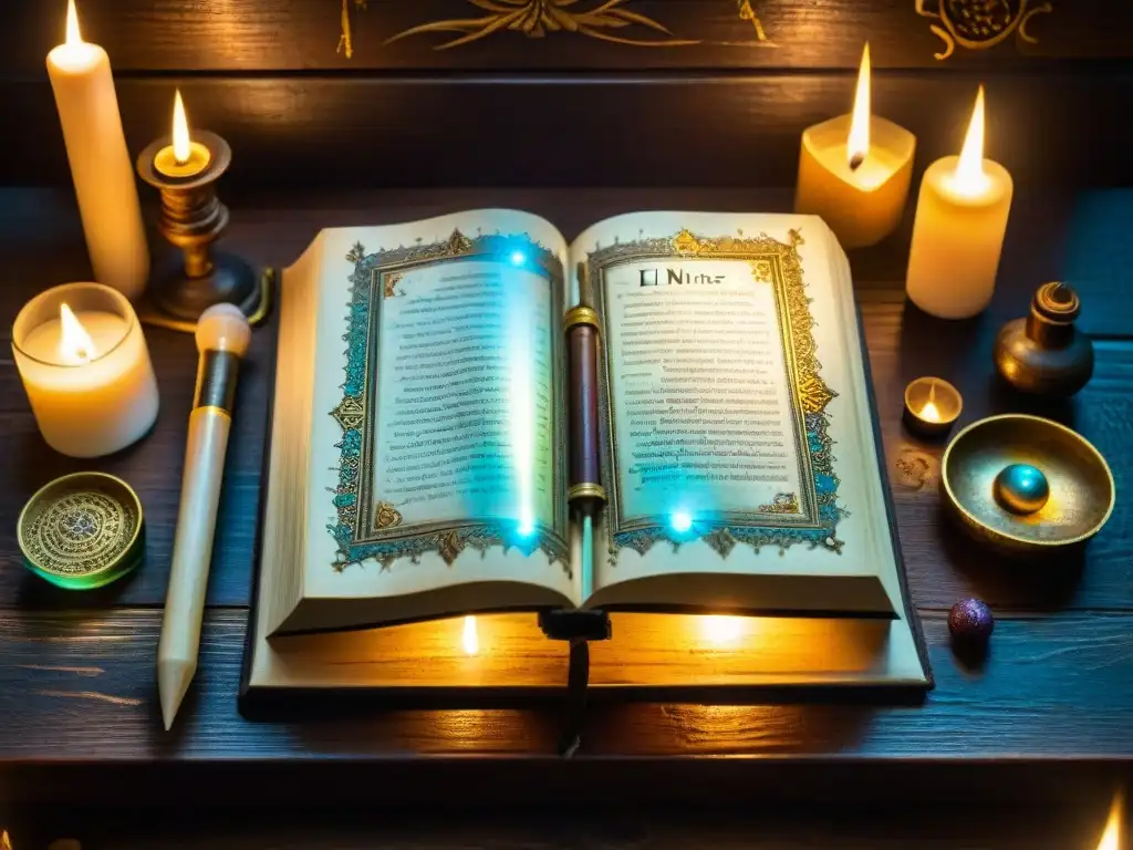 Misterios de las sociedades secretas: Antiguo libro de alquimia 'El Mutus Liber' en mesa oscura iluminado por velas