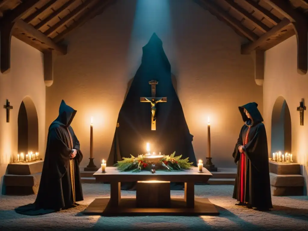 En una misteriosa ceremonia en Baviera, figuras en capuchas rodean un altar de piedra