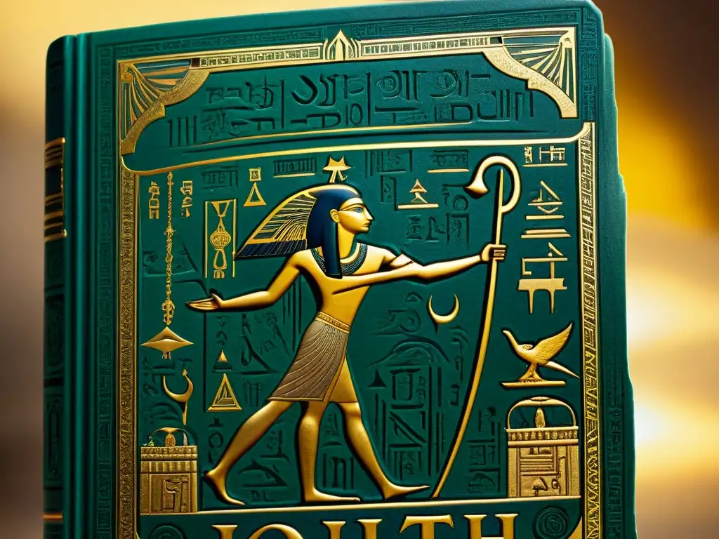 La misteriosa y detallada portada del antiguo 'Libro de Thoth', con jeroglíficos, oro y sabiduría ancestral