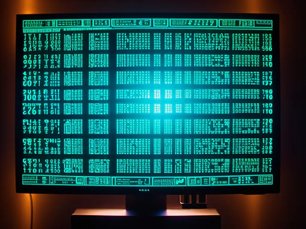 Una misteriosa pantalla llena de símbolos ocultos, rodeada de gadgets tecnológicos para descifrar aplicaciones