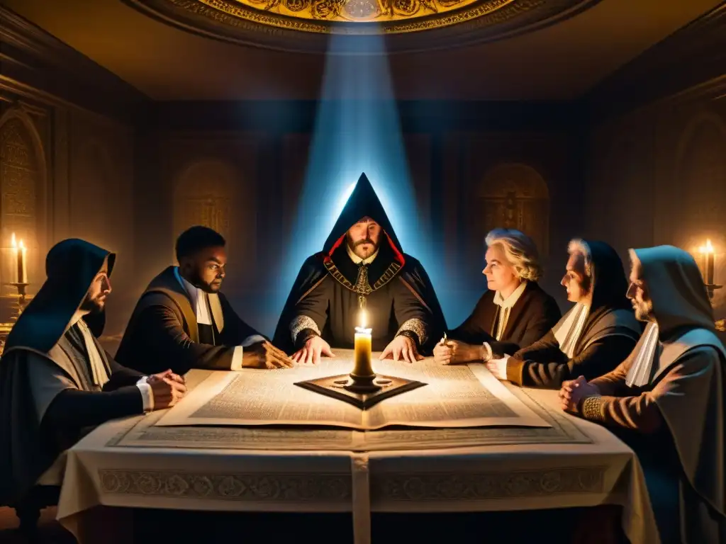 En la misteriosa reunión de los Illuminati en una cámara ornada y tenue