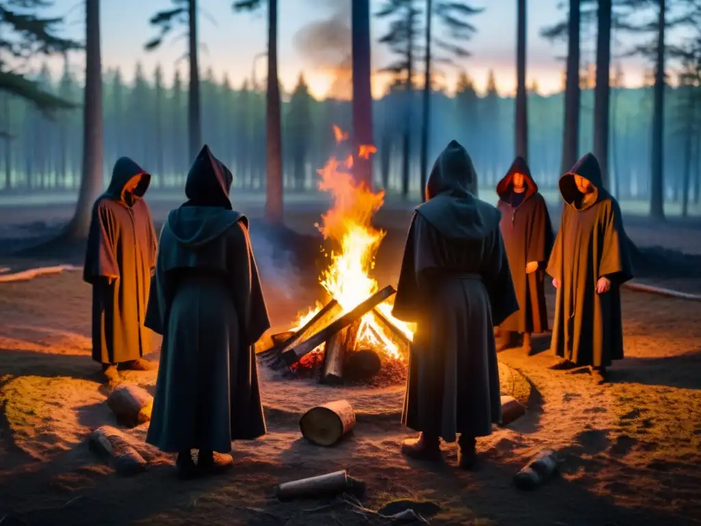 Misteriosa reunión de sociedades secretas en el cine, rodeadas de simbología esotérica, en un claro del bosque