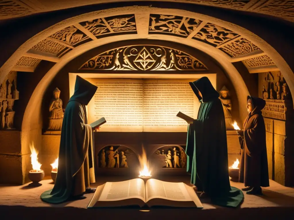 Misteriosa reunión de sociedades secretas en el entretenimiento en cámara subterránea decorada