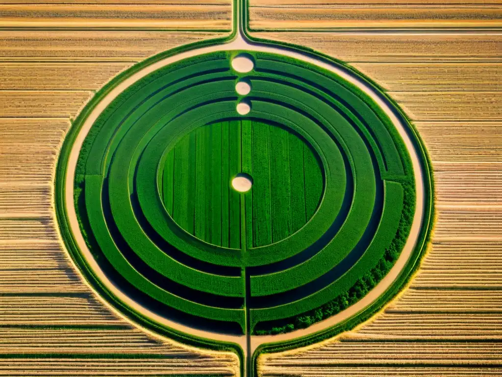 Misterioso crop circle en campo de trigo, rodeado de curiosos