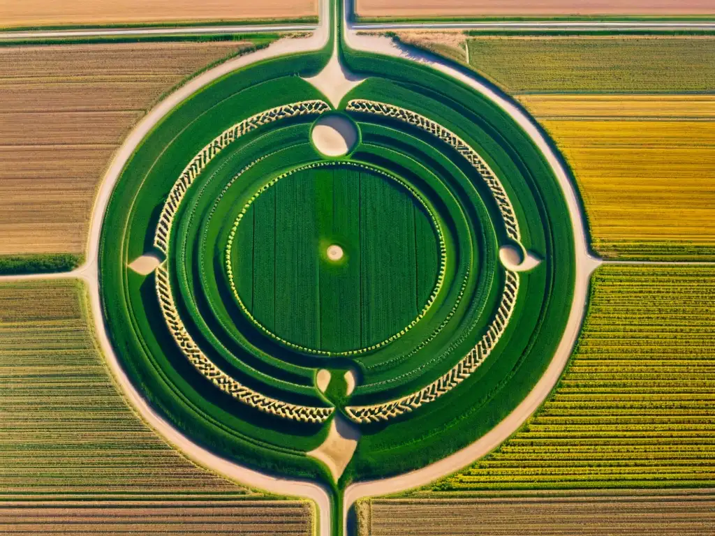 Misterioso crop circle dorado en campo vasto