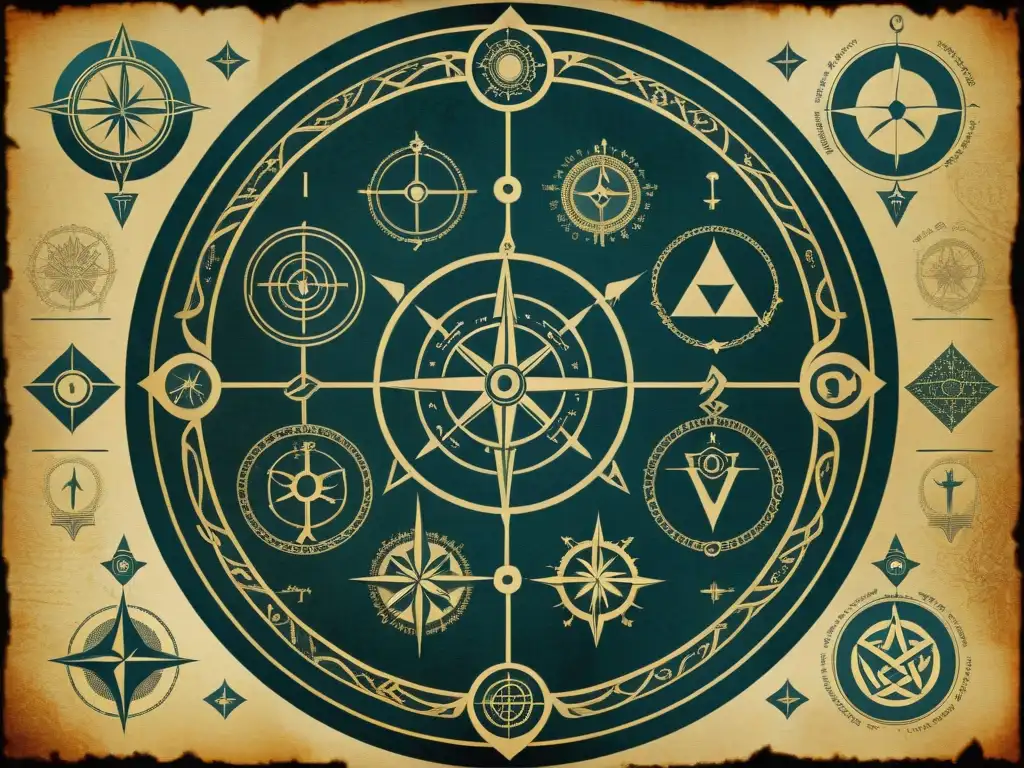 Un misterioso mapa antiguo con símbolos y emblemas de sociedades secretas en dimensiones paralelas