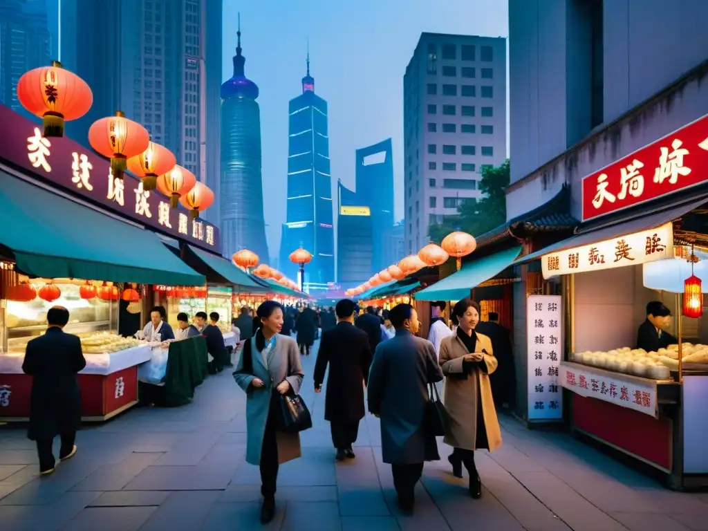 Un misterioso observador en Shanghai, entre luces de neón y arquitectura tradicional