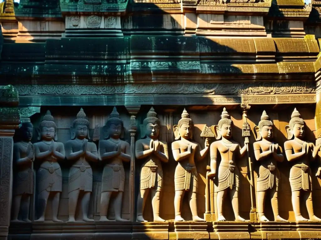 Los misteriosos grabados en piedra del templo de Angkor Wat en Camboya, reflejando la influencia de sociedades secretas en el arte y la cultura