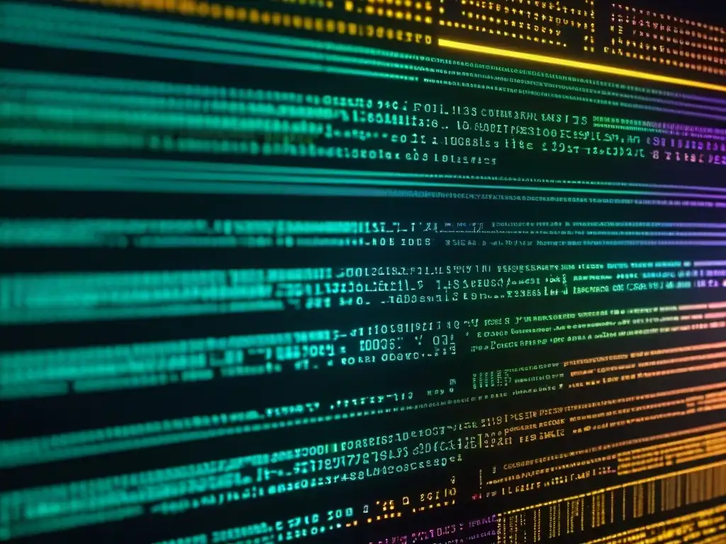 Misteriosos mensajes secretos en código de software moderno resaltados en colores, en una pantalla de computadora