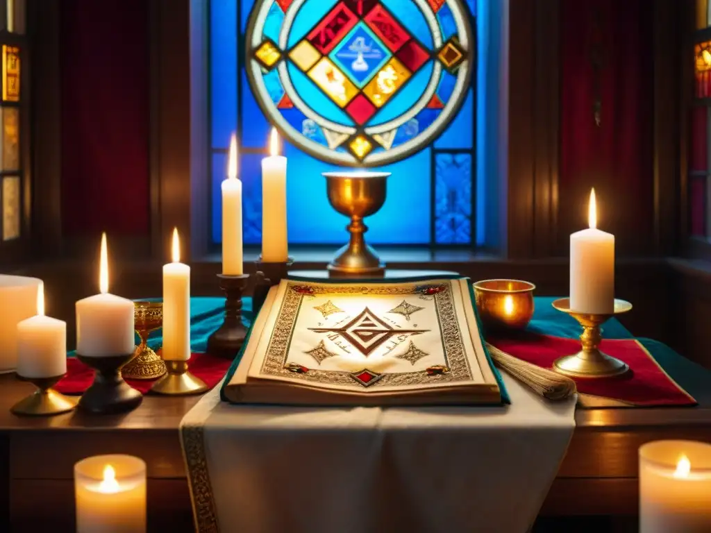 Un místico santuario iluminado por velas en un ritual de protección espiritual