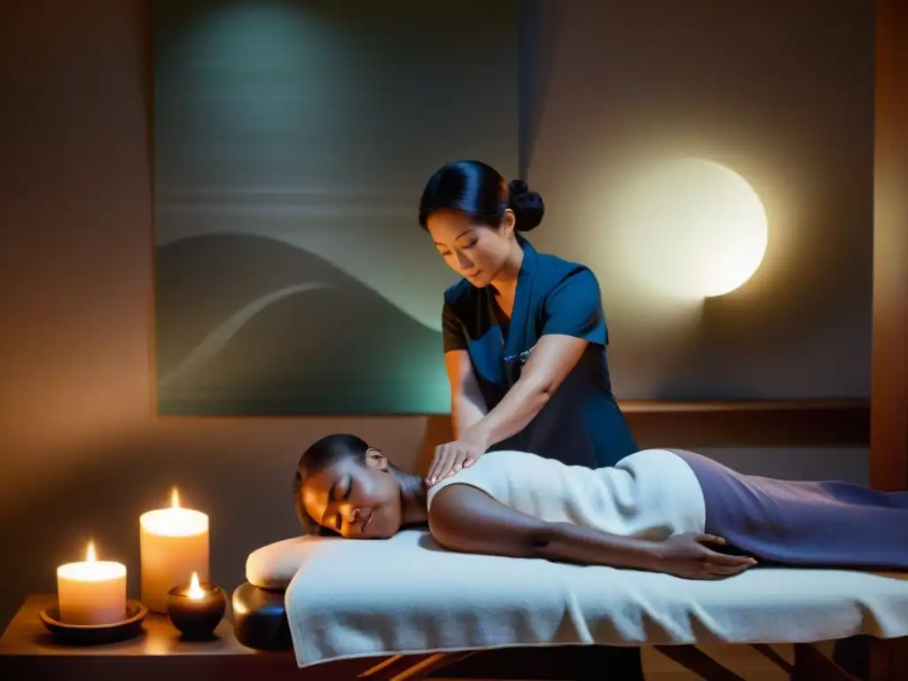 Sesión de Sanación Reiki: Paz y Conexión Espiritual Un momento de sanación con Reiki en una habitación serena y cálida