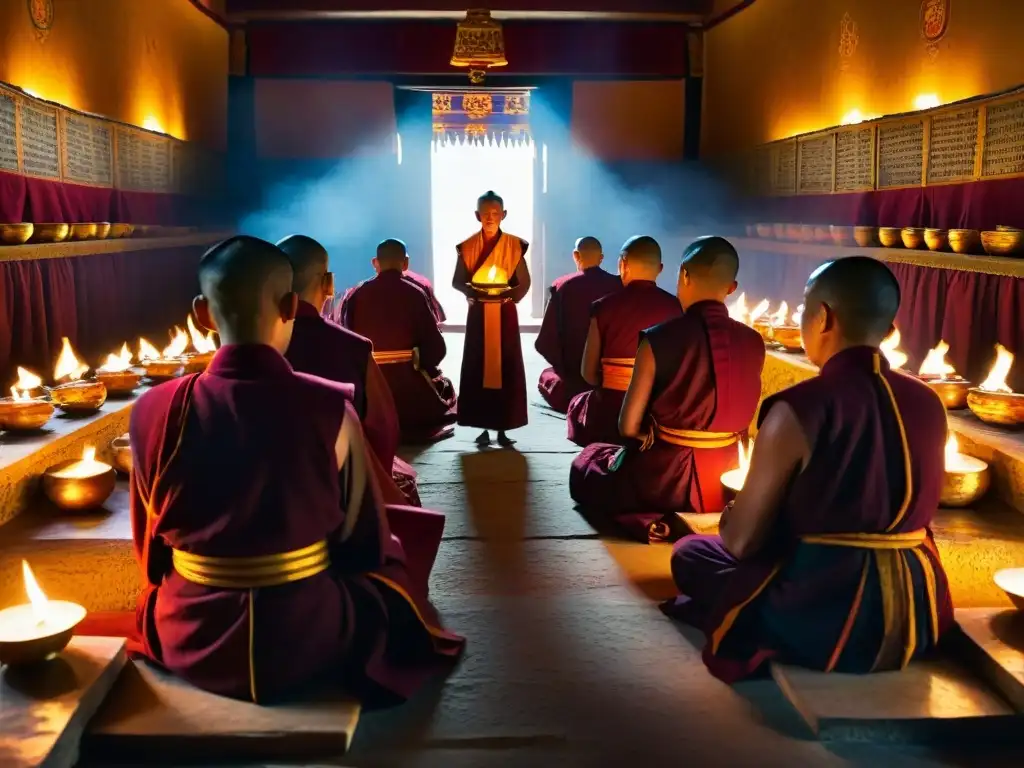 Ritual sagrado: monjes Bonpos en misterioso monasterio tibetano Monjes Bonpos influenciando decisiones políticas en Tíbet en ritual sagrado
