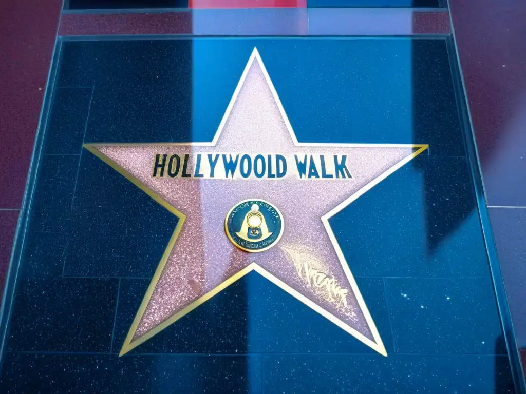 Un mosaico detallado de la Masonería en Hollywood: estrellas con nombres de actores y directores famosos, con símbolos masónicos sutiles superpuestos