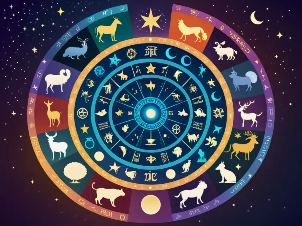 Descubre tu negocio ideal según signo zodiaco en una ilustración detallada de los doce signos en un círculo cósmico