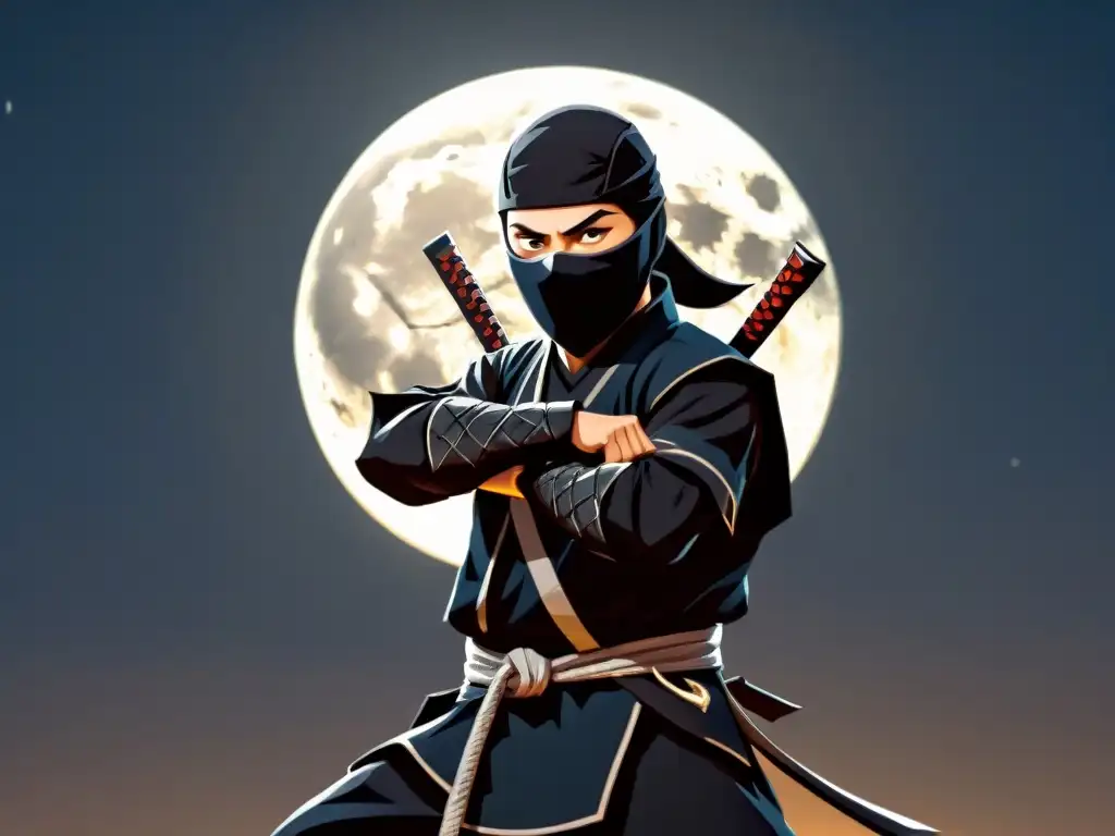 Un ninja en la oscuridad de la noche, listo para actuar