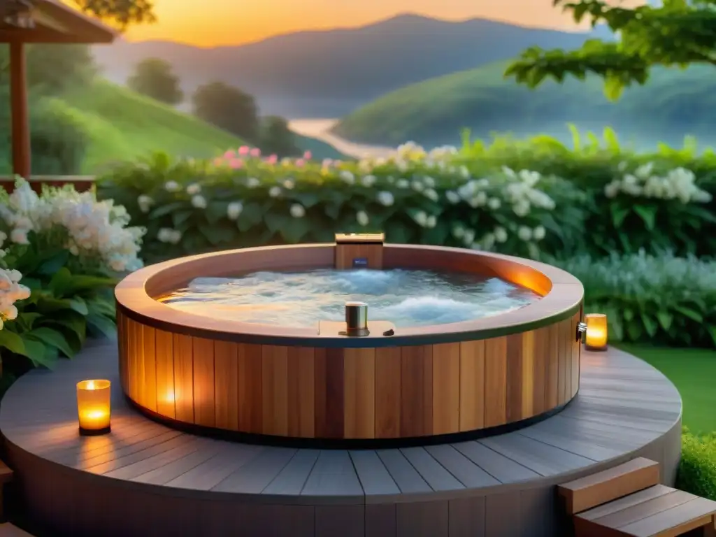 Escenario relajante de bañoterapia en madera Un oasis de paz y armonía en un spa, con bañoterapia que beneficia cuerpo y espíritu