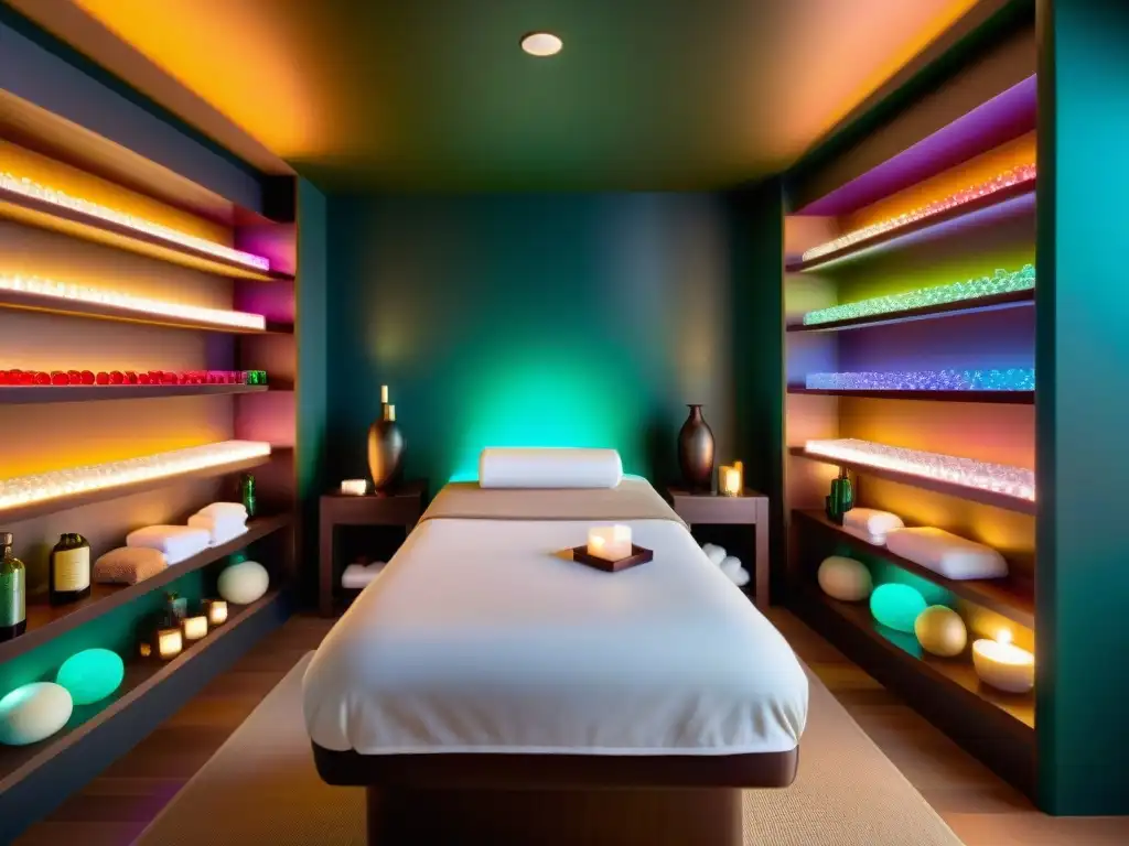 Un oasis de serenidad: terapia de color para mejorar en una sala de spa iluminada y relajante