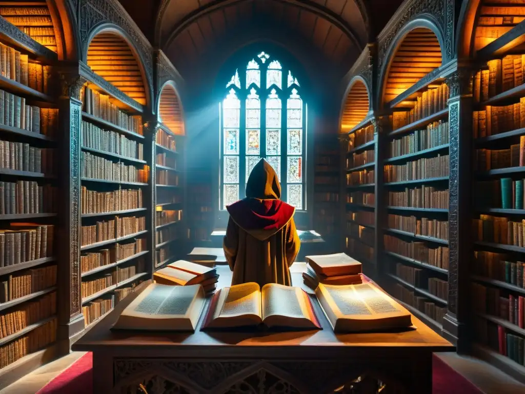 En la penumbra de una antigua biblioteca, sociedades secretas exploran conocimiento esotérico