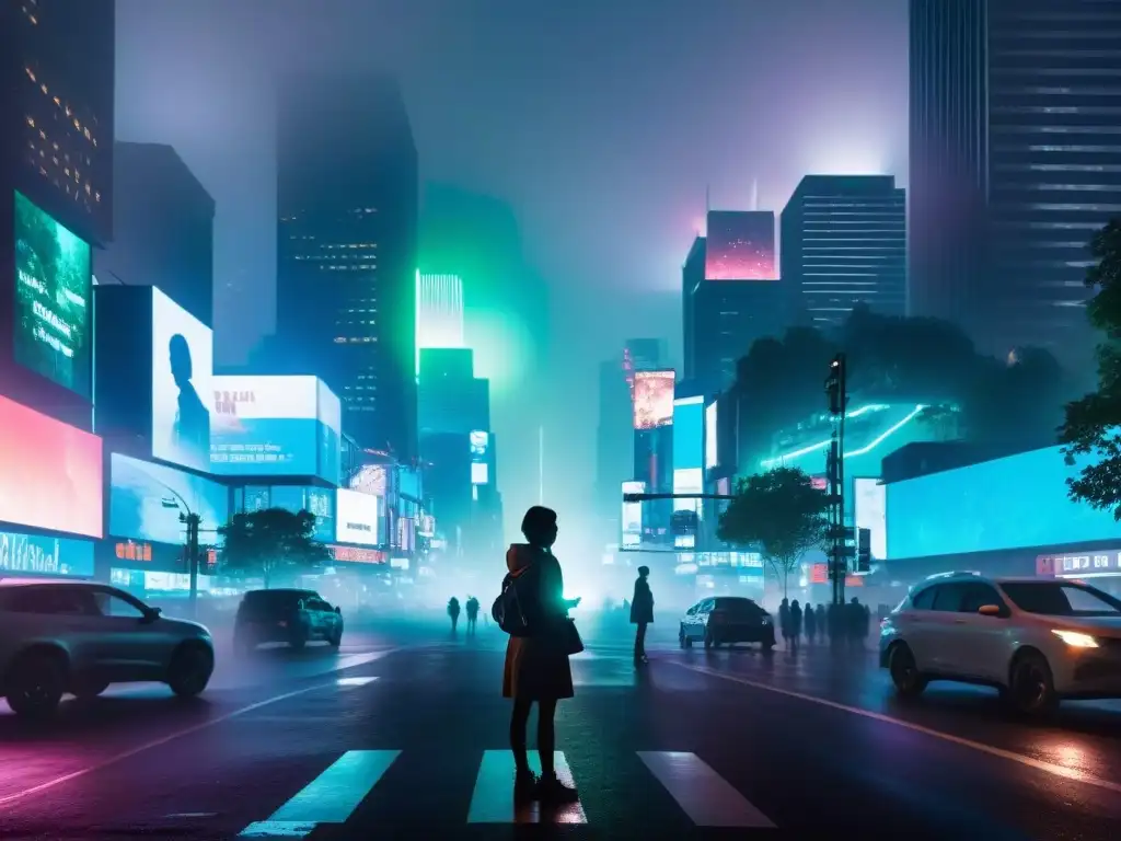 Encuentro enigmático: fusión de tecnología y lo paranormal Persona en la encrucijada entre ciudad y bosque, fusionando tecnología y lo paranormal
