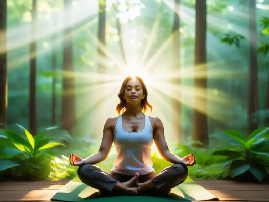 Persona practicando yoga en un bosque, desbloquea chakras para vida plena