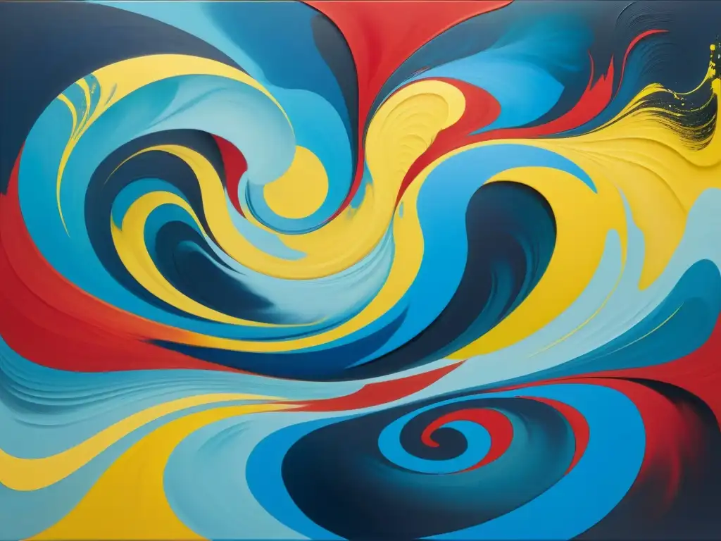 Una pintura abstracta caótica y fascinante, con colores vibrantes en una danza tumultuosa