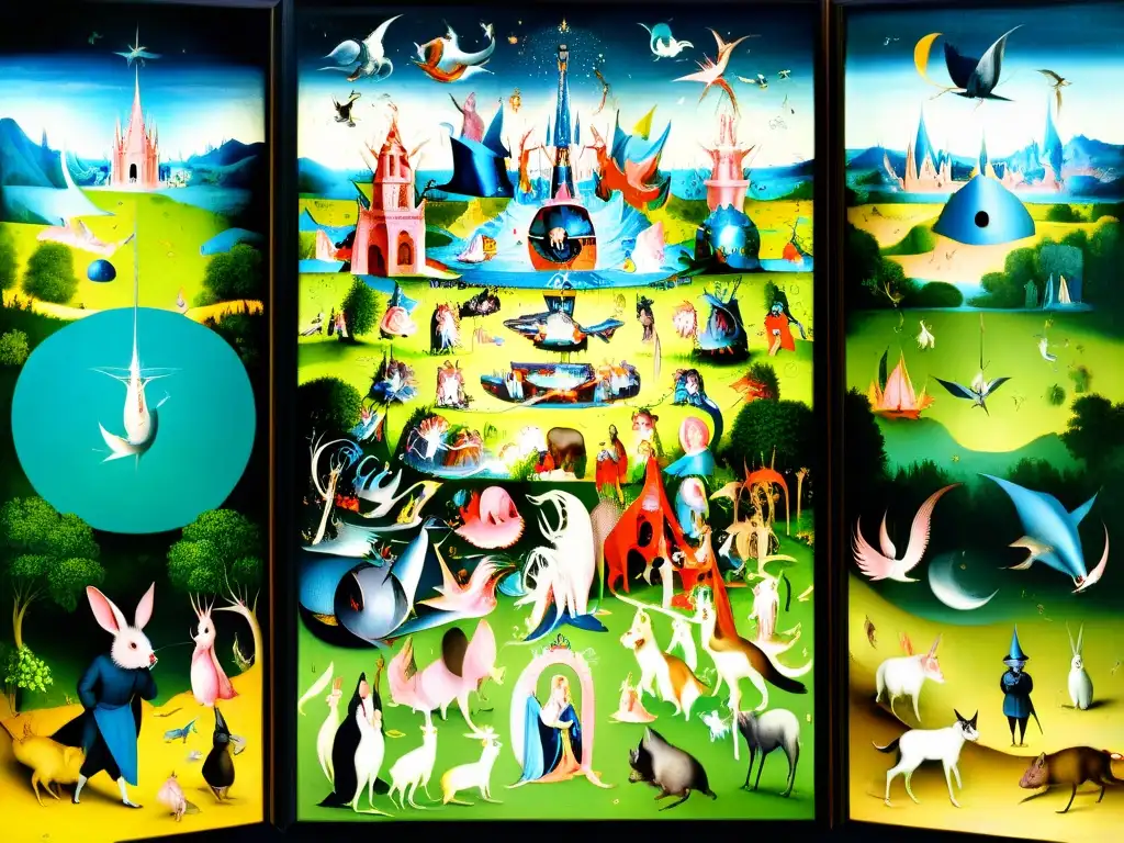 Una representación detallada de 'El jardín de las delicias' de Hieronymus Bosch, con la compleja iconografía rosacruz