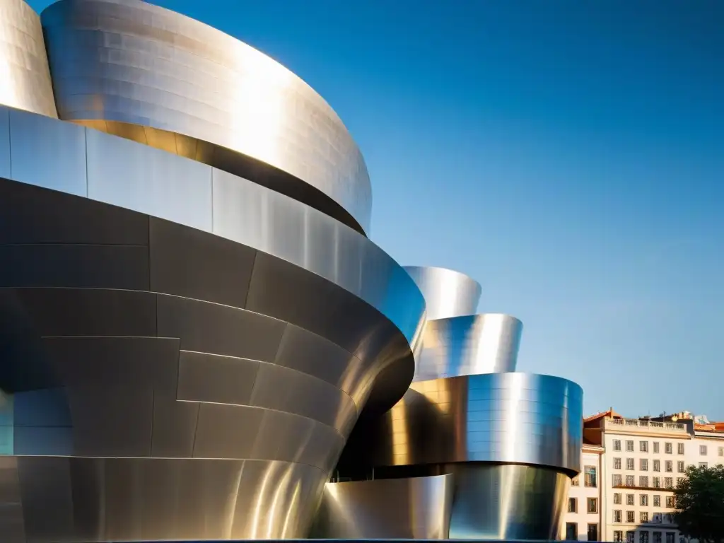 Fotografía en alta resolución de la arquitectura icónica en espiral del Museo Guggenheim en Bilbao, España