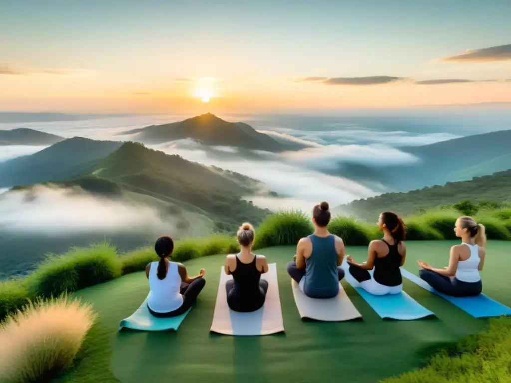 Retiros espirituales al amanecer en la montaña, practicando yoga en armonía con la naturaleza y el cosmos