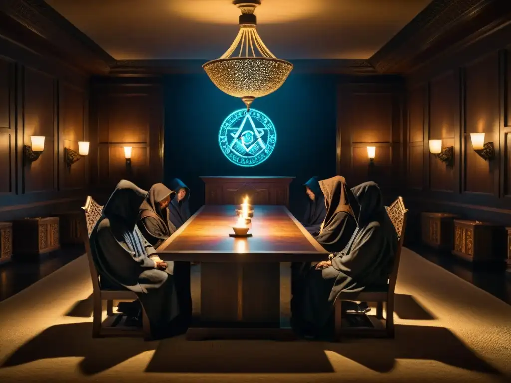 Reunión secreta en la influencia de los Illuminati en sociedades secretas