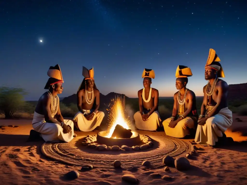 Ritual astronómico nocturno de la tribu Dogon con prácticas ocultas, símbolos misteriosos y vestimenta tradicional en África