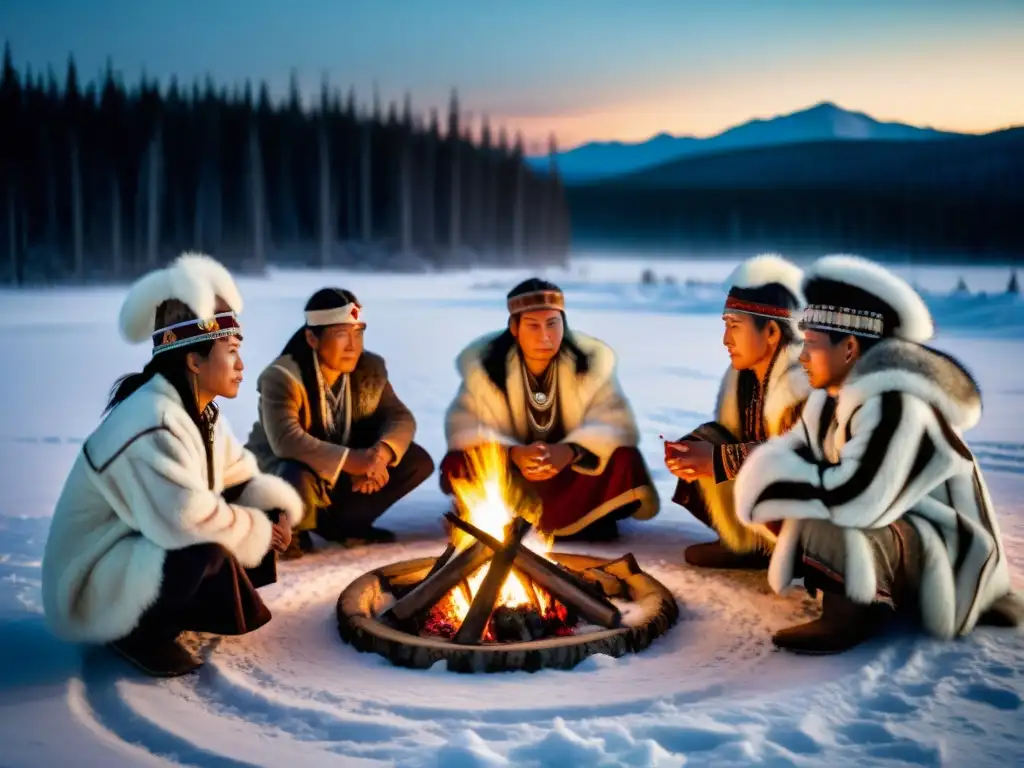 Ritual espiritual de chamanismo siberiano en la taiga nevada