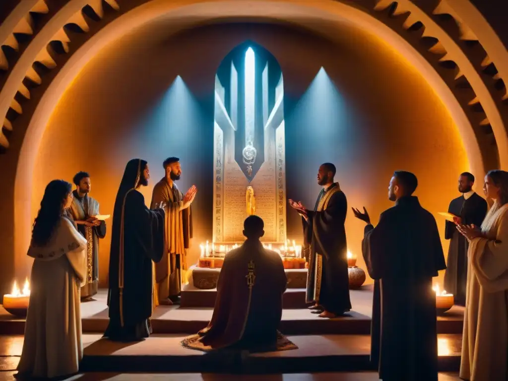 Ritual de los Rosacruces preservación sabiduría esotérica en cámara iluminada con velas y cristal brillante