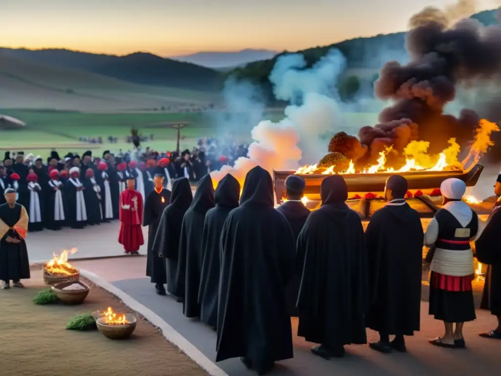 Rituales funerarios de sociedades secretas en ceremonia mística ancestral