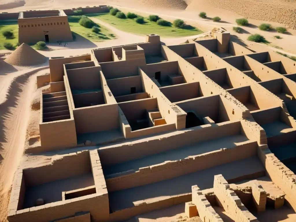 Ruinas de la antigua ciudad de Babilonia con los símbolos de la Torre de Babel en imponente vista panorámica