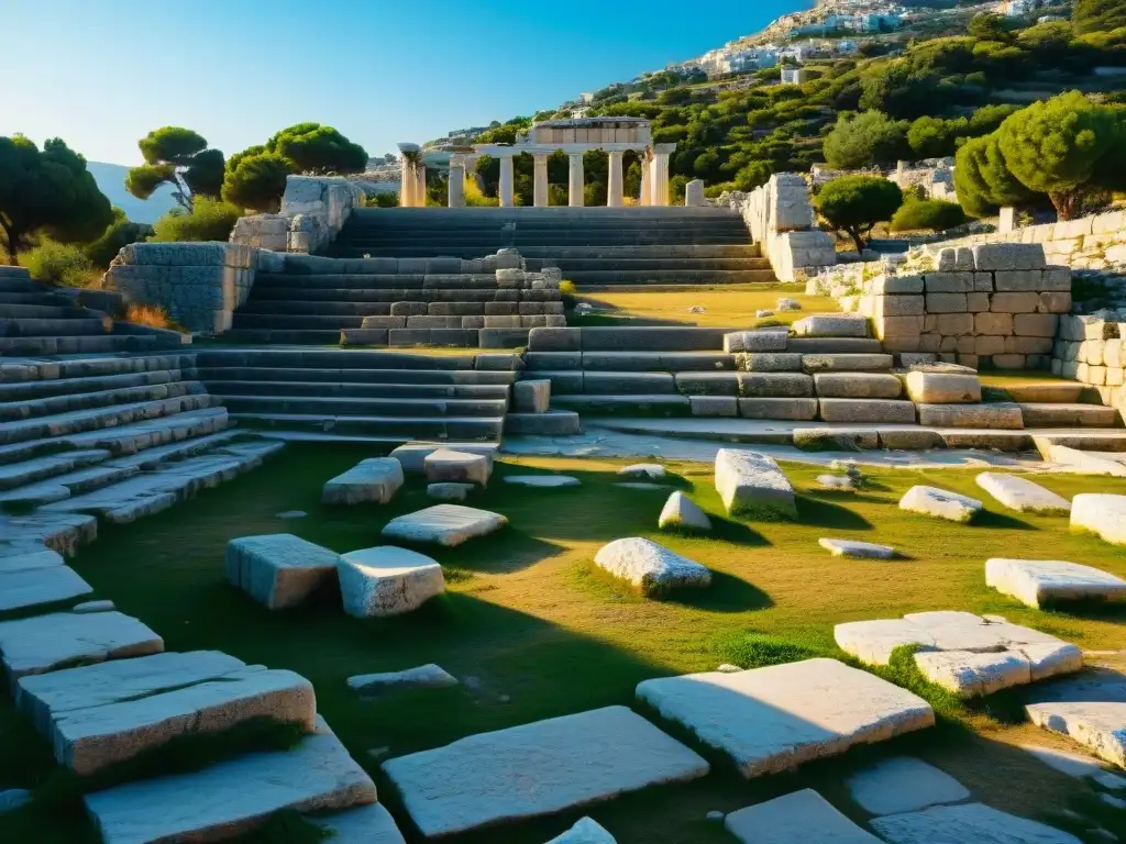 Ruinas del antiguo Santuario de Eleusis en Grecia, con el Telesterion y estatua de Deméter