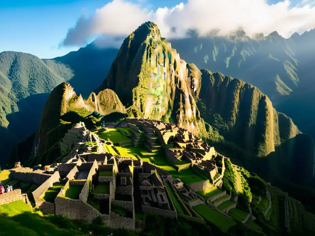 Ruinas de Machu Picchu al amanecer, envueltas en misterio y esplendor, revelando los secretos de la historia de sociedades secretas