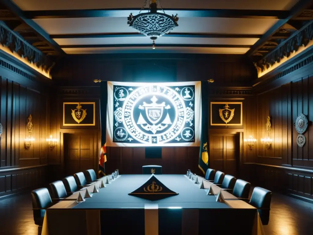 En una sala misteriosa de castillo antiguo, la Sociedad Thule organización interna se reúne bajo la luz de una vela