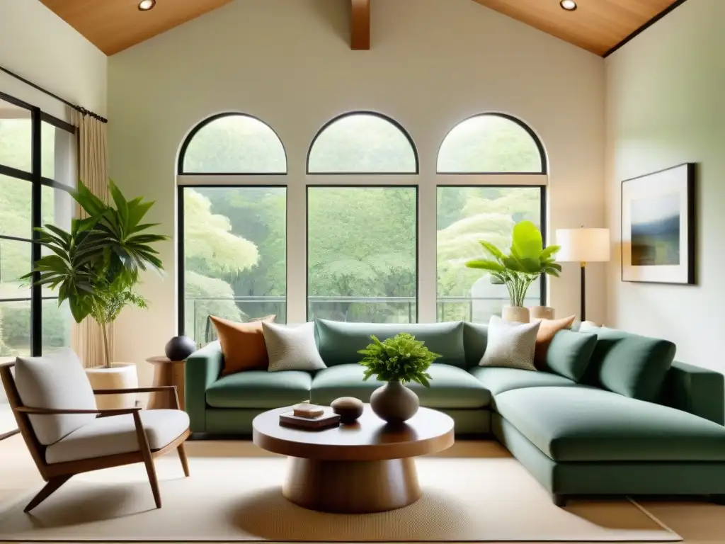 Un salón armonioso diseñado con principios de Feng Shui para armonía en casa