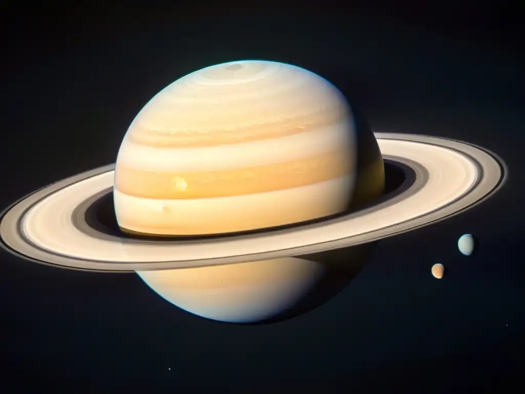 Saturno con sus anillos en detalle, destacando su majestuosidad en el cosmos