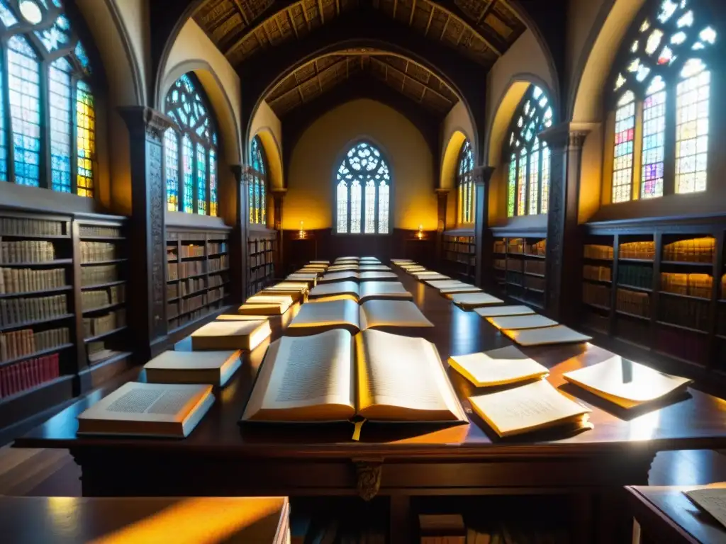 Explorando secretos rosacruces en la antigua biblioteca iluminada por la luz solar