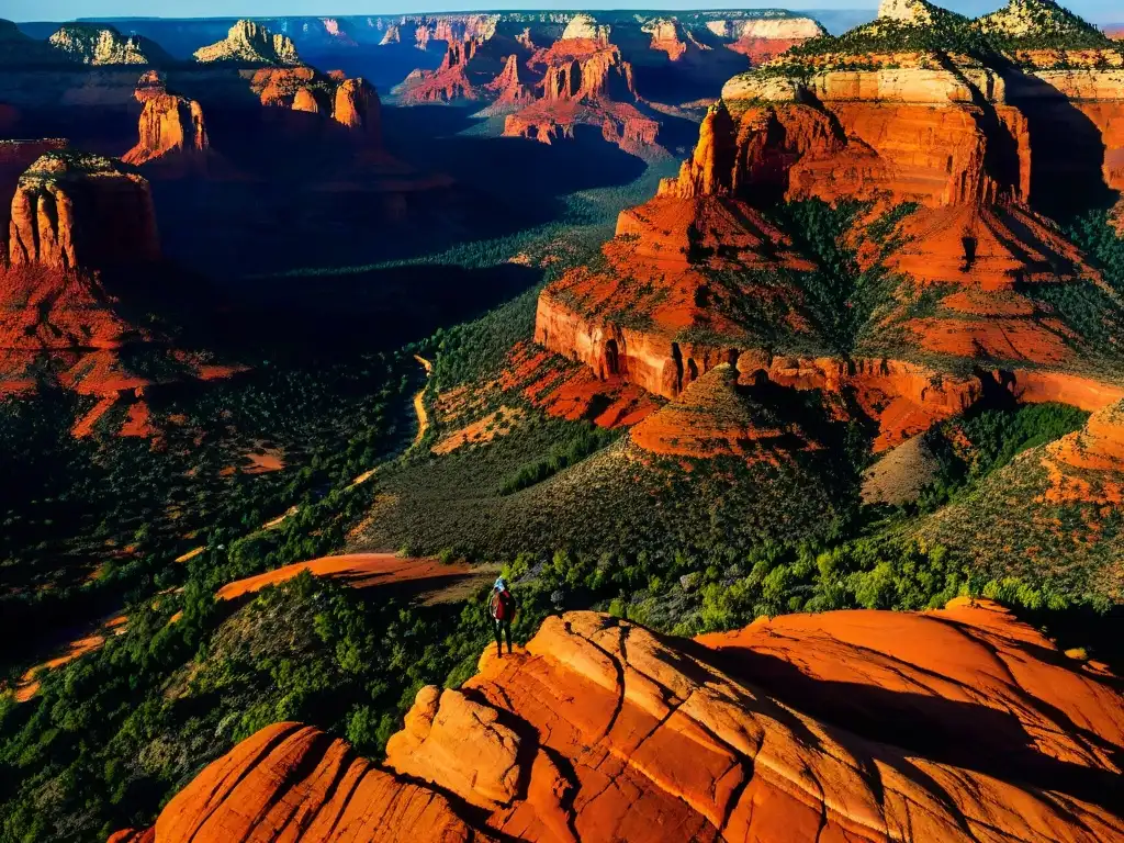 Un senderista maravillado por los vórtices energéticos de Sedona al atardecer