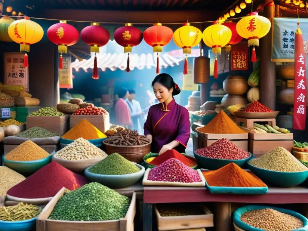 Sociedades secretas observan el bullicioso mercado asiático de especias, fusionando poder y aromas