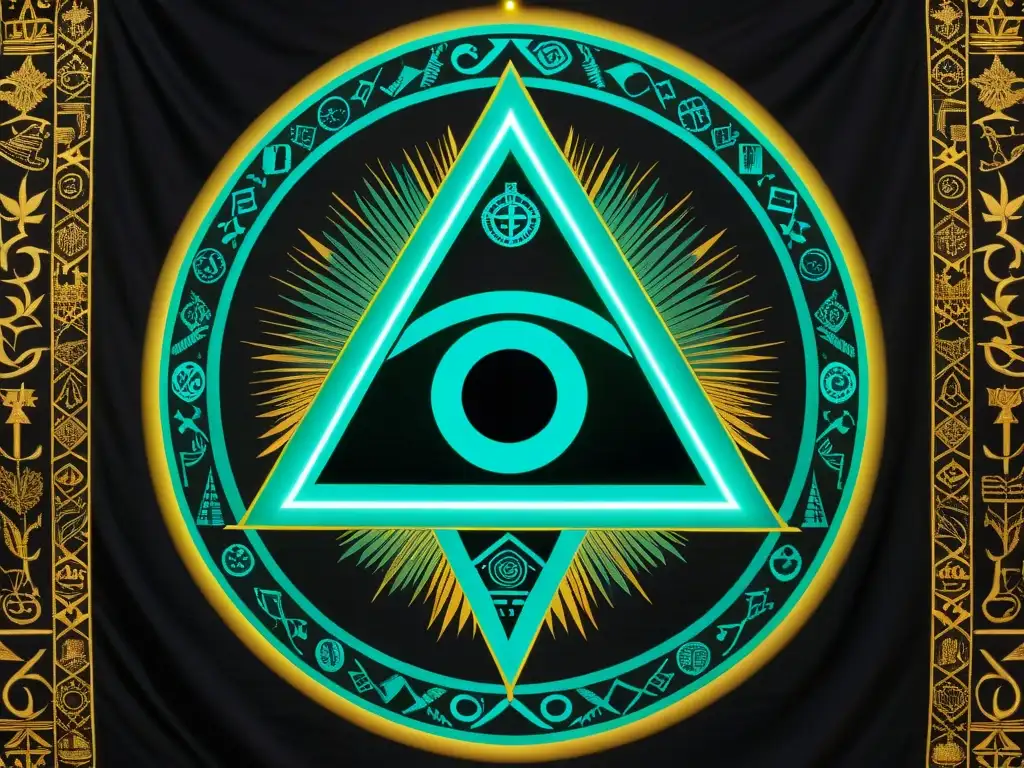 Tapiz misterioso de sociedades secretas: símbolos y secretos antiguos Un tapiz intrincado y misterioso con símbolos de sociedades secretas a lo largo de la historia, revelando antiguos rituales y conocimientos ocultos